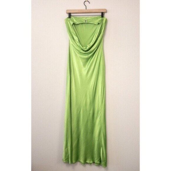 Bec + Bridge Moon Dance Strapless Dress 10 Sweet Pea Green Satin Cutout Draped - Picture 9 of 12